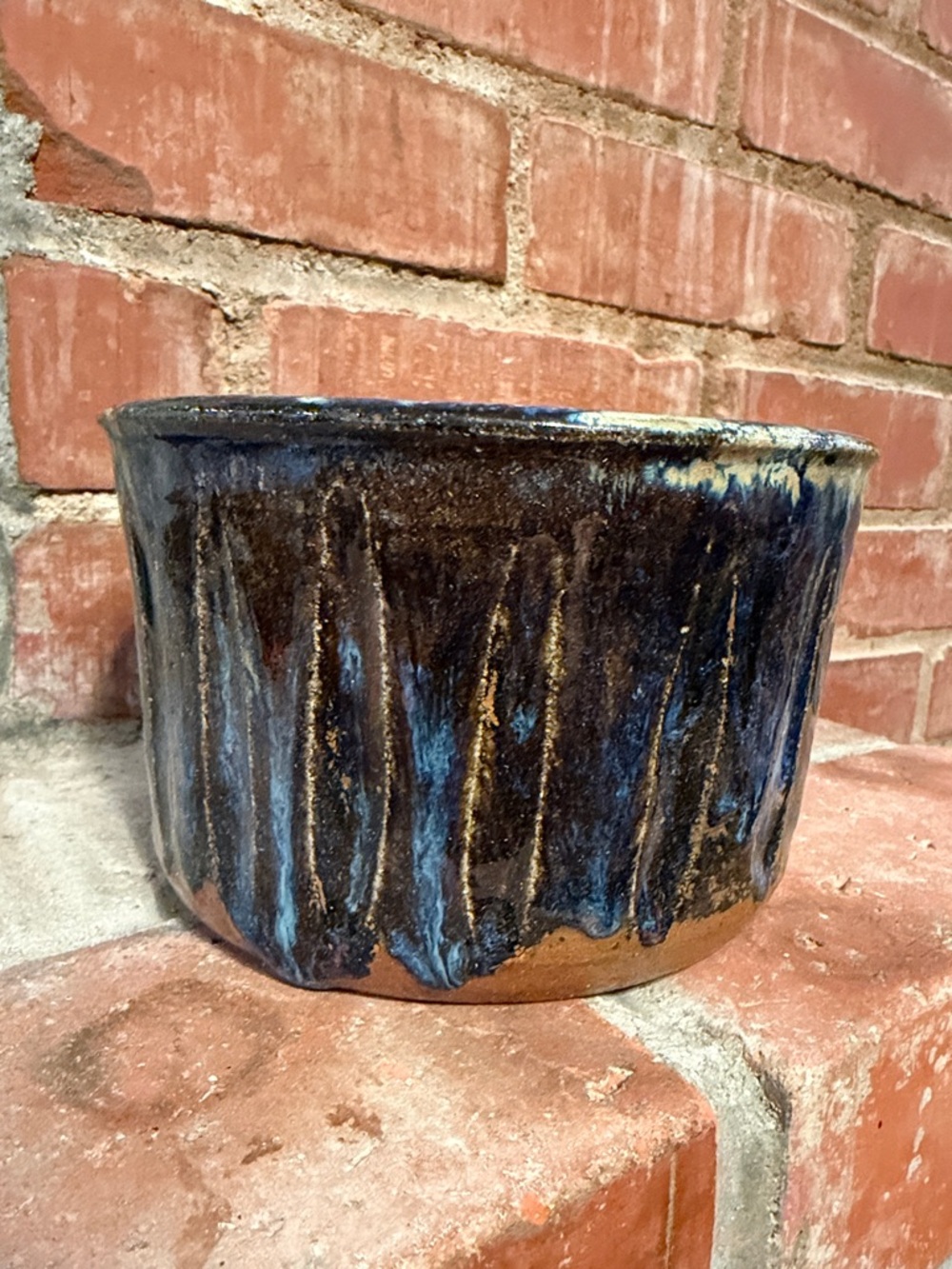 Handcrafted Blue Glazed Ceramic Planter - Artisanal Home Accent